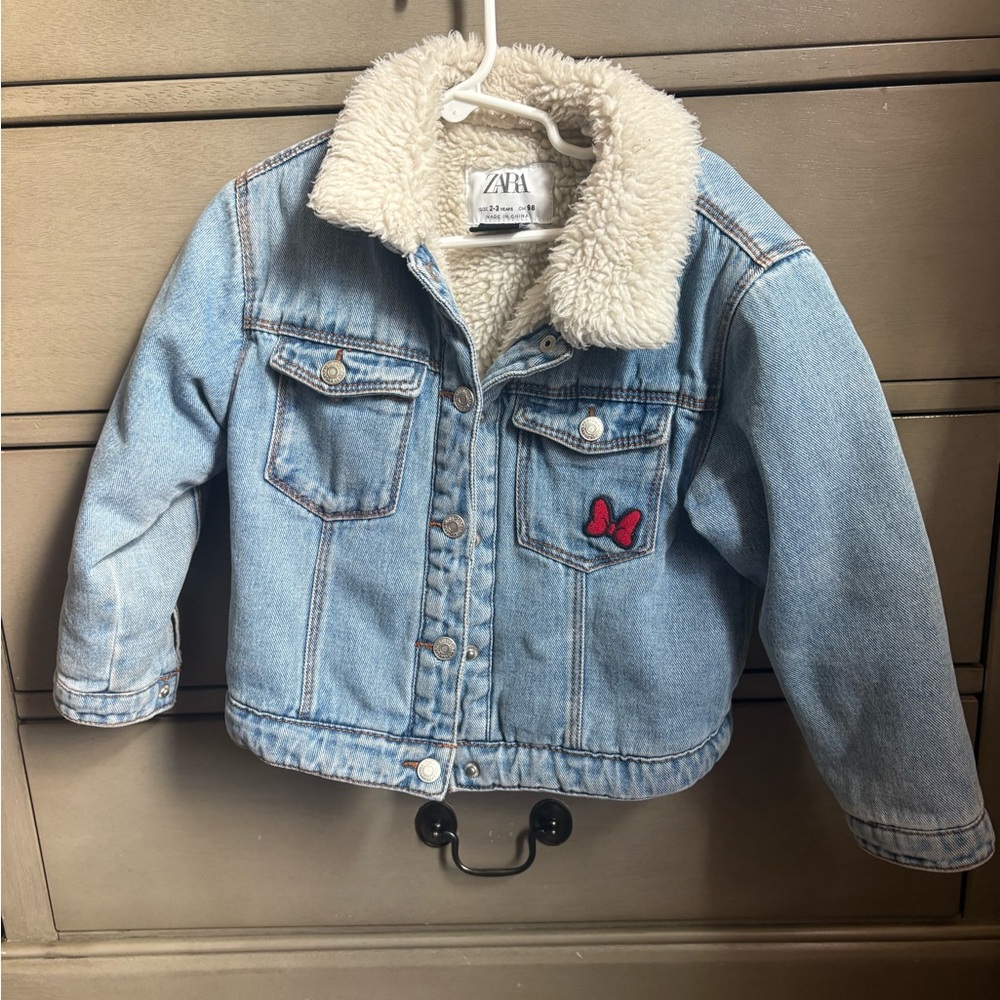 Zara Kids Light Blue Denim Jacket with Sherpa Collar